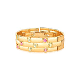 Pulseira Bracelete Cravejado com Pedras Verde e Rosas